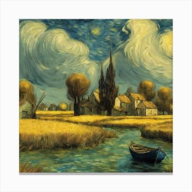 Starry Night Over A Field Canvas Print