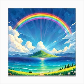 Rainbow Over The Ocean, A Rainbow Emerging After A Storm Symbolizing Hope And New Beginnings 1 Canvas Print