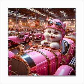 Pink Cat In A Pink Car 1 Canvas Print