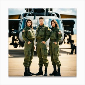 Three Women In Military Uniforms Wall Art Decoration Leinwandbild