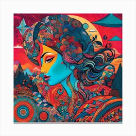 Psychedelic Girl Abstract Painting Canvas Print