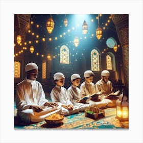 Muslim Children Praying In Mosqueلمشاعر الروحانية في رمضان Canvas Print