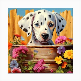 Dalmatian Puppy In Flower Pot Canvas Print