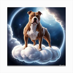 An Exquisite Highly Detailed Illustration Of A Majestic Pitbull Dog On A Cloud 3 Canvas Print