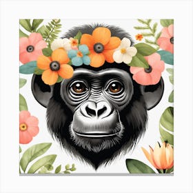Floral Baby Gorilla Nursery Illustration (24) Canvas Print