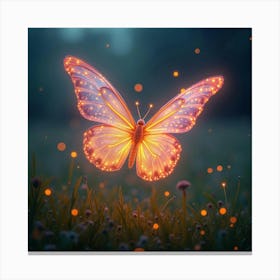 A Radiant Butterfly With Wings Of Shimmering, Neon Light Flitting Through A Magical Field Canvas Print