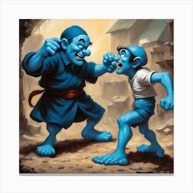 Blue ogres Fighting Canvas Print