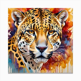 Vibrant Jaguar Close-up Painting Canvas Print
