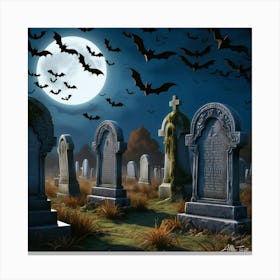 Graveyard At Night 3 Canvas Print