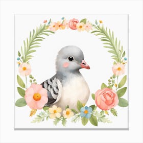 Floral Baby Pigeon Nursery Illustration (16) Canvas Print