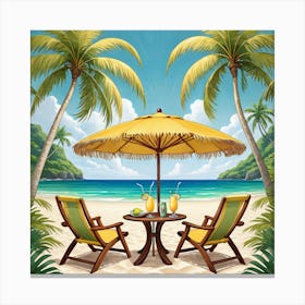 Beach Chairs And Umbrella Canvas Print