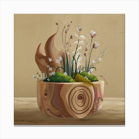 Wood Bowl With Plants Canvas Print