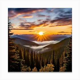 The Sun Ascends Over A Serene Mountain Landscape Its Golden Fingers Reaching Into The Valleys Canvas Print