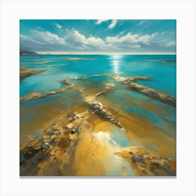 A Turquoise Sea, Golden Ripples in the Sand Canvas Print