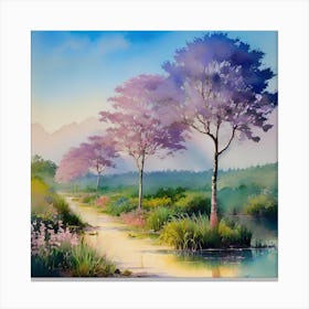 Purple Trees By The River Canvas Print