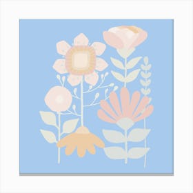 Flowers On A Blue Background Canvas Print