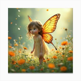 A Serene Fairy With Butterfly Wings In A Tranquil Flower Meadow 1 Canvas Print