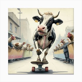 Cow On Skateboard 12 Canvas Print