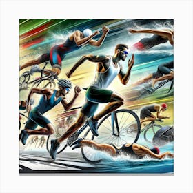 Athletes In Action Wall Print Art A Vibrant Depiction Of Athletes In Motion, Perfect For Adding Energy And Motivation To Any Space Canvas Print