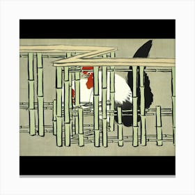 Rooster In Bamboo Cage Canvas Print