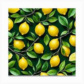 Lemons On A Green Background Canvas Print