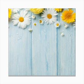 Daisies On Blue Wooden Background Canvas Print