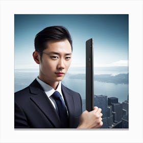 Portrait Of A Businessman Holding A Long Sword Canvas Print