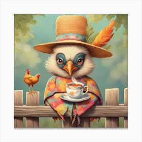 Owl With A Cup Of Tea Canvas Print