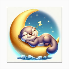 Otter Sleeping On The Moon Canvas Print