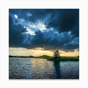 Firefly Dramatic Sky Dark, Moody Skies Over Water Lienzo