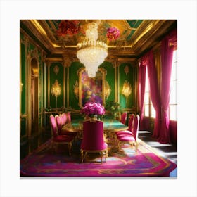 Green And Pink Dining Room Canvas Print