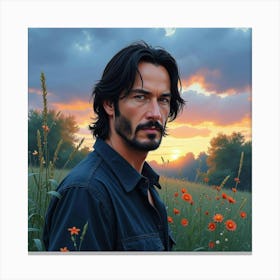 Watercolor Portrait Of Keanu Reeves In A Tranquil Garden At Twilight 1 Canvas Print