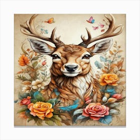 Deer With Flowers Canvas Print