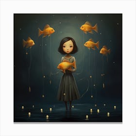 Girl With Goldfish Canvas Print