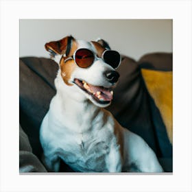 Jack Russell Smiling And Sitting In The Sofa Canvas Print