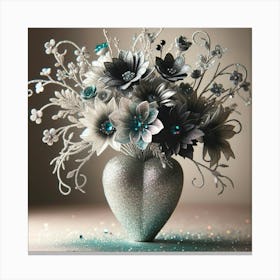 Heart Shaped Vase With Flowers Canvas Print