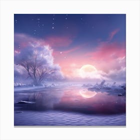 Winter Scene On A Snow Covered Scene In The Style, pastel color Canvas Print