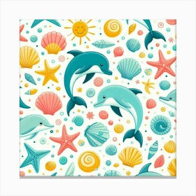 Seamless Pattern With Dolphins 1 Canvas Print