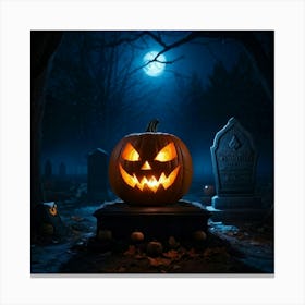 A Sinisterjack O Lantern Grinning Wildly Cast In Eerie Luminescence By The Ambient Night Fear Lur (5) Canvas Print