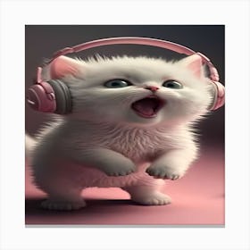 Cute Kitten With Headphones Canvas Print