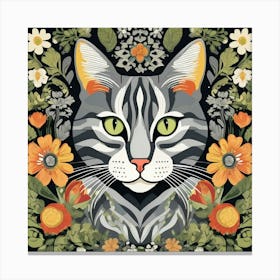 morris Cat With Flowers 4 Canvas Print