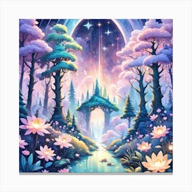 A Fantasy Forest With Twinkling Stars In Pastel Tone Square Composition 232 Canvas Print