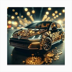 Gold Car With Gears Canvas Print