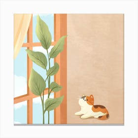 Cat In Front Of Window Canvas Print