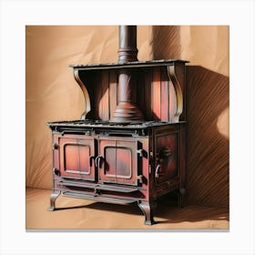 A Highly Detailed, Vibrant, Rough Color Pencil Sketch Of An Old, Rusted, Wooden Burning Stove 1 Canvas Print