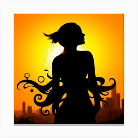 Silhouette Of A Woman At Sunset 3 Toile