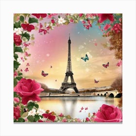 Paris Roses And Butterflies 4 Canvas Print