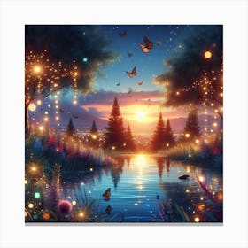 Fairy Lights In The Forest Canvas Print