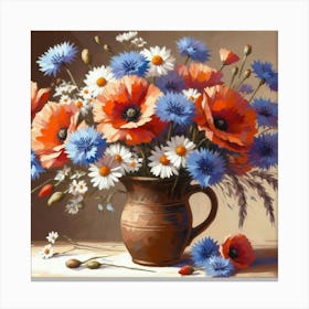 Poppies In A Vase, Acrylic Style Painting 5 Canvas Print