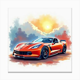 Chevrolet Corvette C7 Z06 Surrounded By A Vivid Watercolor Scene, No Signature Or Logo 1 Canvas Print